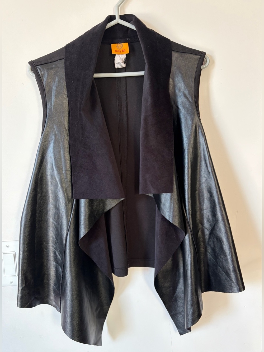 Ruby Rd faux leather and velour/velvet  black open front vest